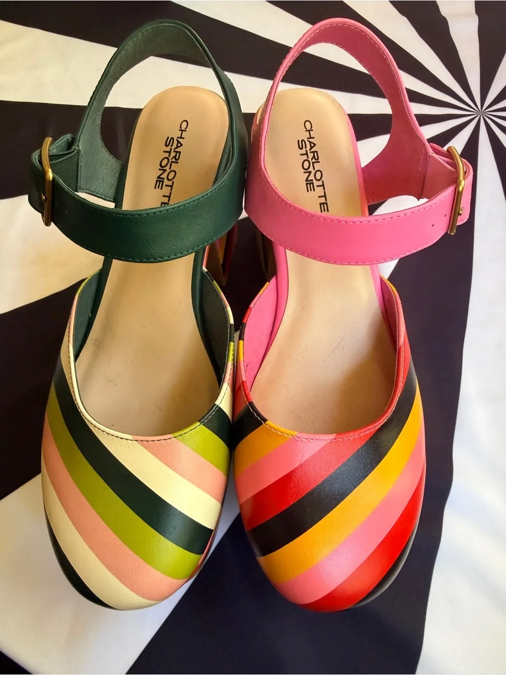 Charlotte Stone Color-Block Striped Platform  — Pink & Green RARE NWOT US10
